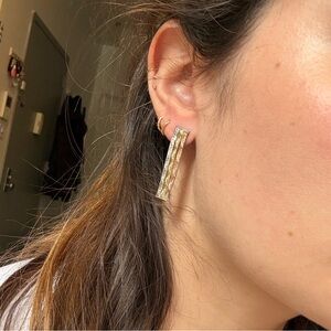 Tri-Color Yellow Rose Yellow 14K Solid Gold Wavy Drop Vintage Earrings